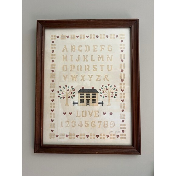 1980s Vintage Framed Alphabet LOVE House Art Print Piece by Jean Smith - Picture 2 of 7